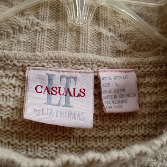 Liz Thomas LT Casuals Women's Size Large Embroidered Acrylic Tan Sweater - Picture 6 of 10
